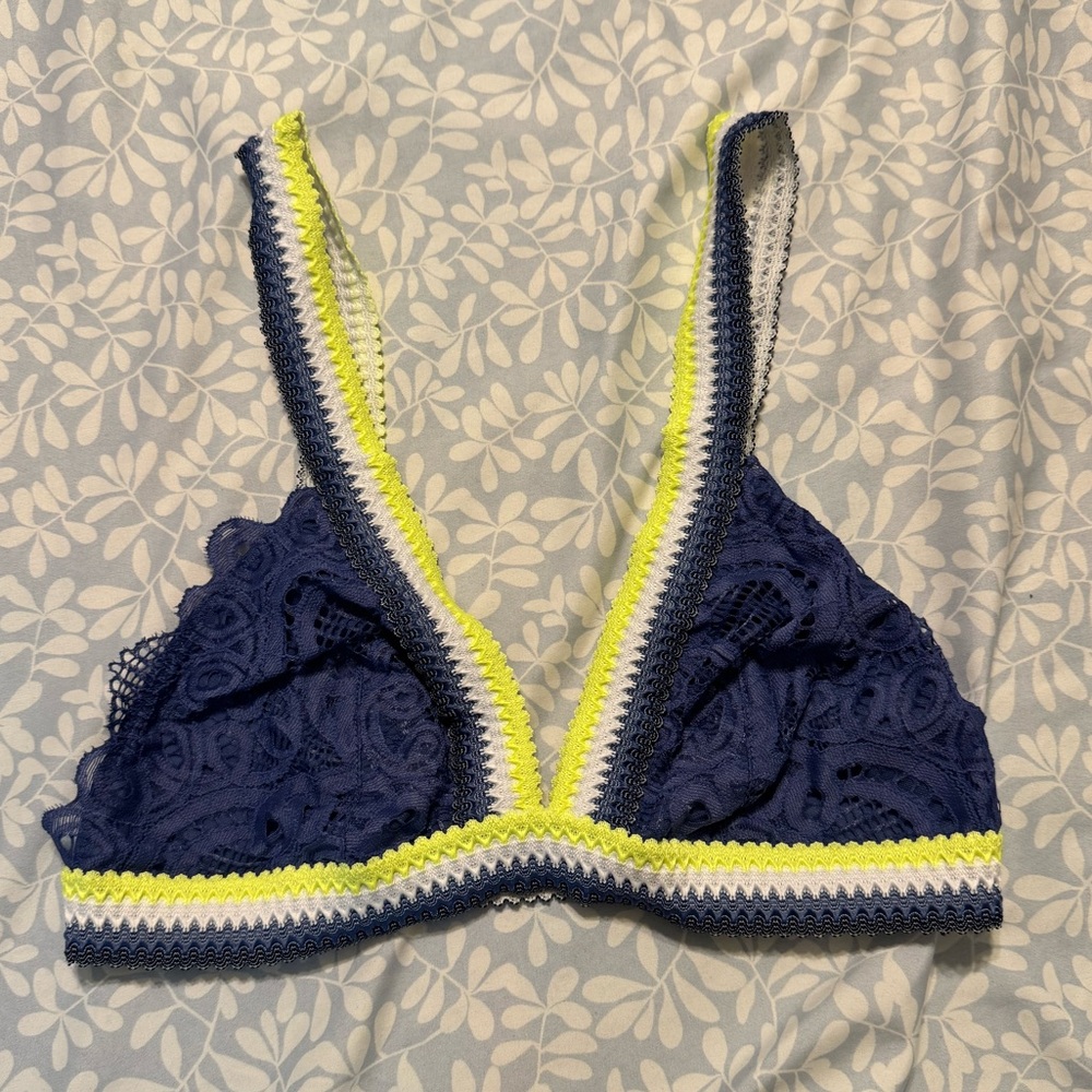 Free People Navy and Yellow Lace Bralette